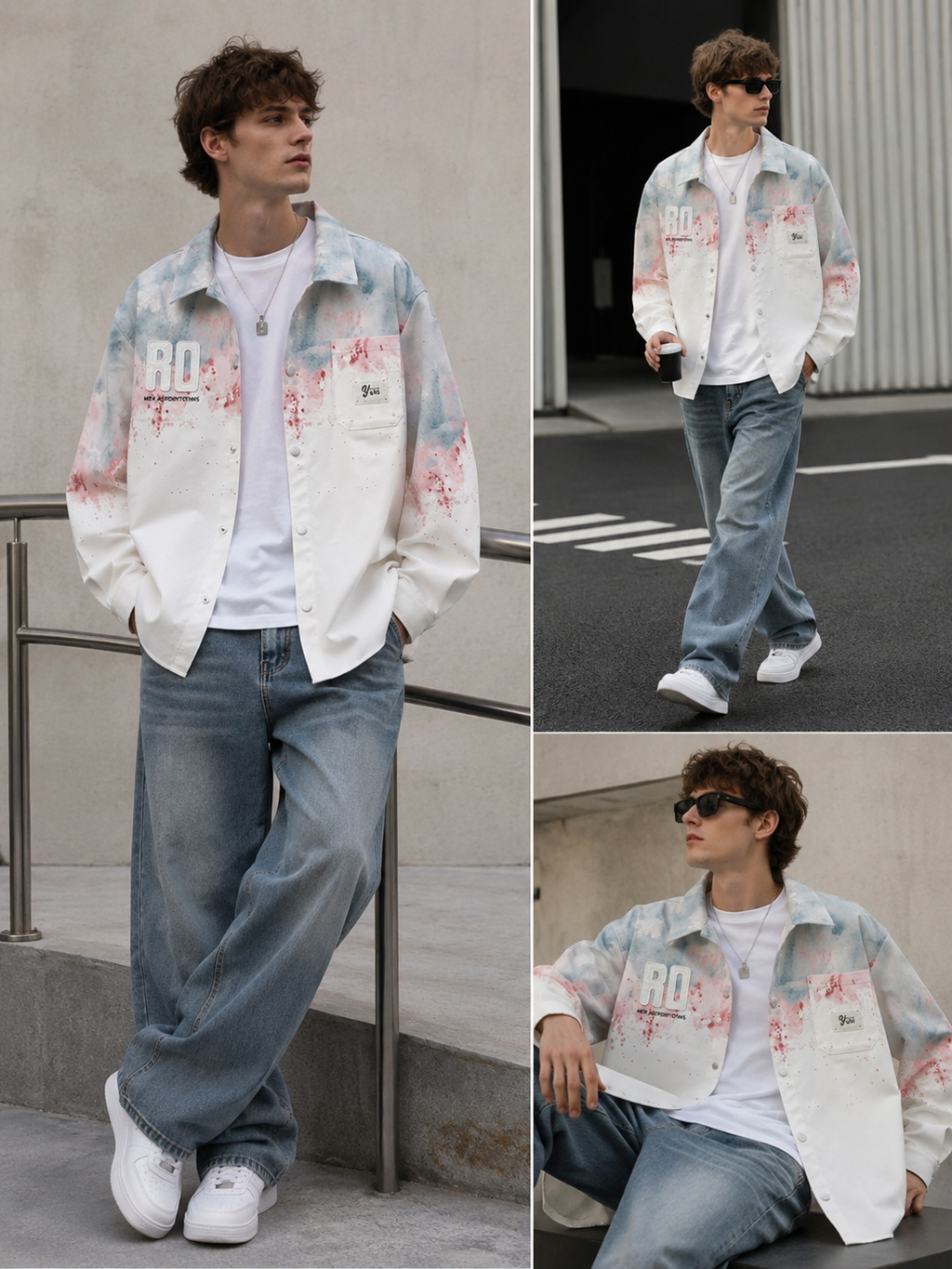 Color-changing loose-fit denim shirt jacket