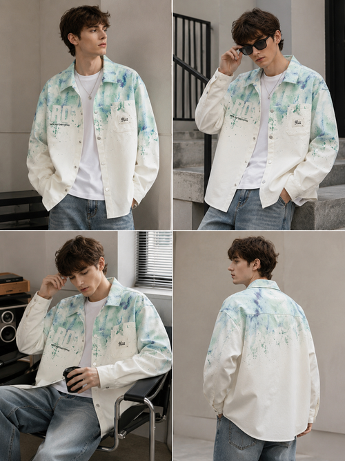 Color-changing loose-fit denim shirt-jacket