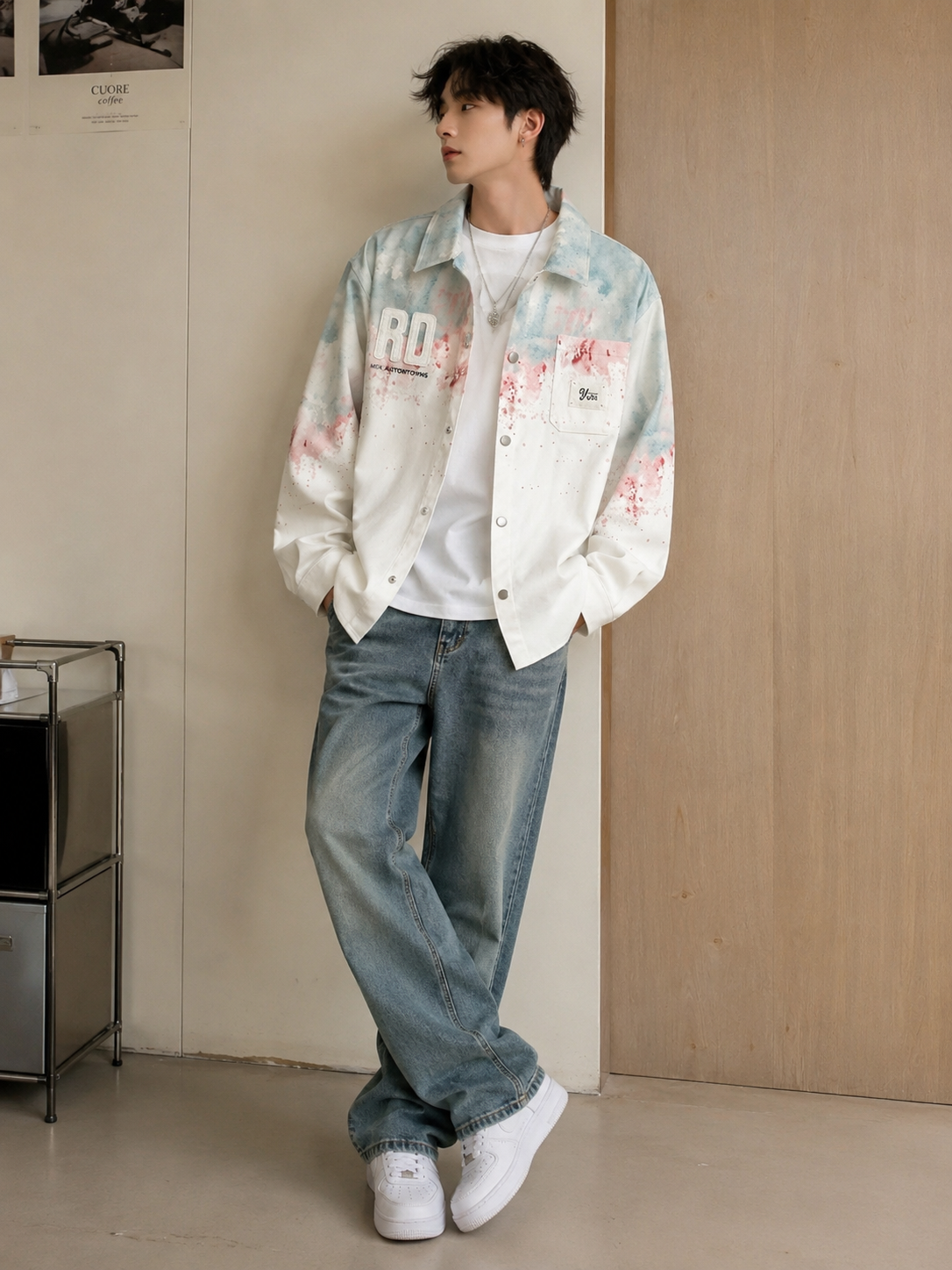 Color-changing loose-fit denim shirt-jacket