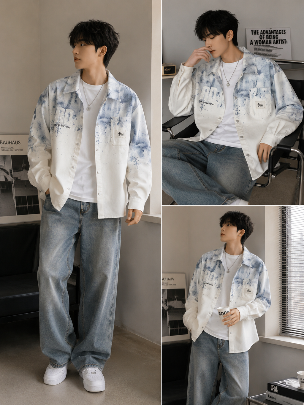 Color-changing loose-fit denim shirt jacket