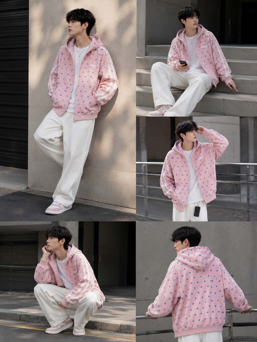 Loose, casual hooded zip-up jacket
