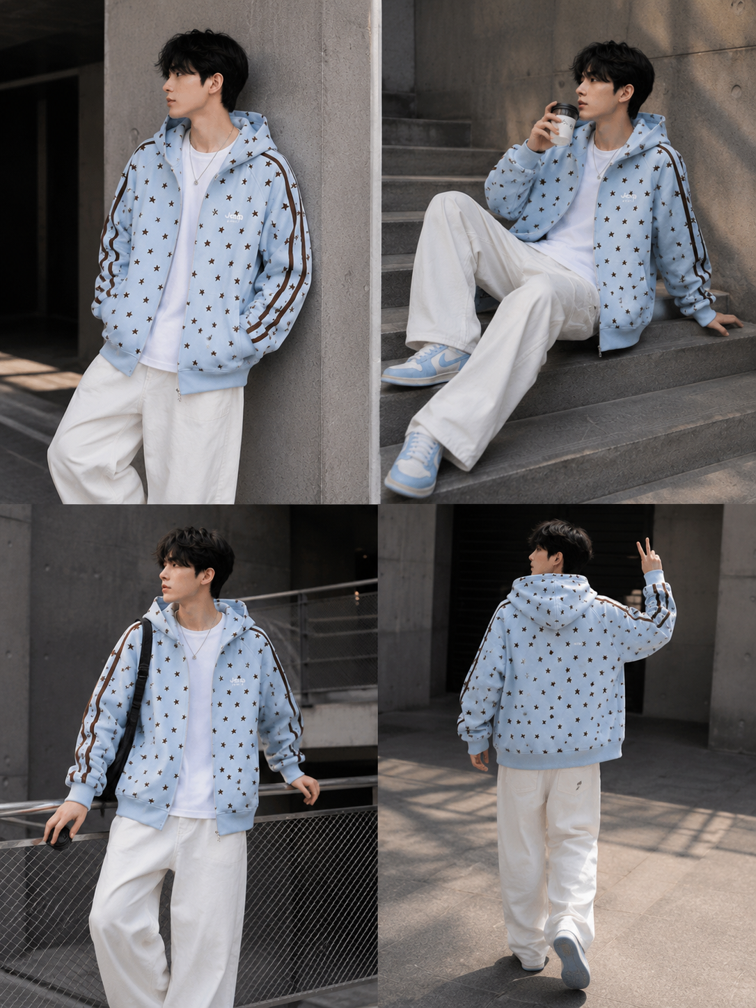Loose, casual hooded zip-up jacket